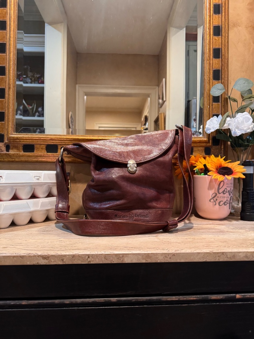Marino Orlandi Burgundy Leather Crossbody Bag